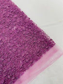Small Glitter Flower Fabric - Dark Lavender - Shimmer Glitter Flower Design on Mesh Lace By The Yard