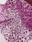 Small Glitter Flower Fabric - Dark Lavender - Shimmer Glitter Flower Design on Mesh Lace By The Yard