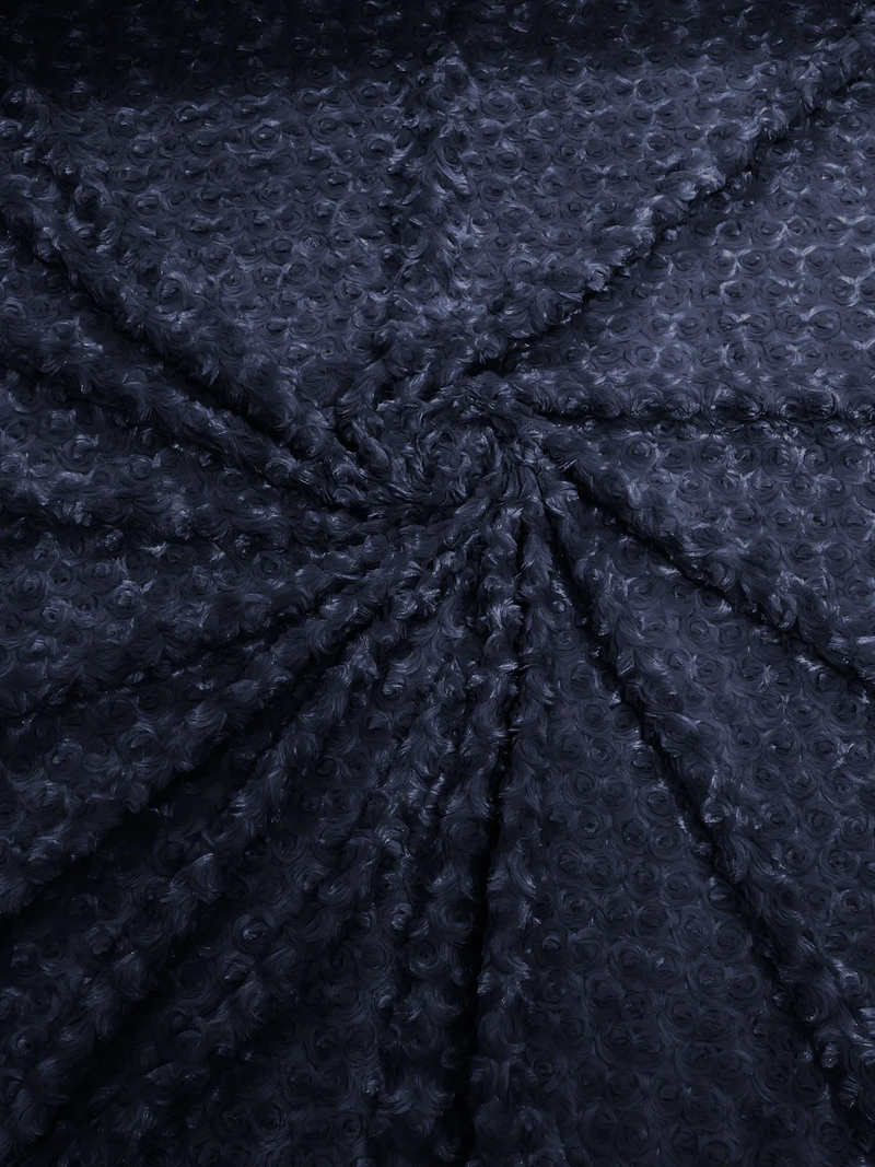 Minky Rose Swirl Fabric - Dark Navy Blue - 58" Blossom Ball Rosebud Plush Fur Soft Fabric By Yard