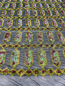 Geometric Stretch Sequin - Dark Olive Iridescent - Fancy Gem Design on Mesh By Yard