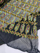 Geometric Stretch Sequin - Dark Olive Iridescent - Fancy Gem Design on Mesh By Yard