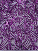 Curvy Design Sequins Fabric - Dark Purple - 4 Way Stretch Curvy Sequins Design Mesh Fabric by Yard