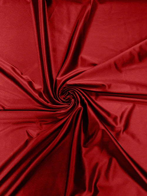 60" Shiny Heavy Satin Fabric - Dark Red - Stretch Satin Shiny Heavy Fabric Sold By Yard