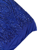Mermaid Design Fabric - Dark Royal Blue - 4 Way Stretch Sequins Fabric on Lace Mesh Sold By Yard