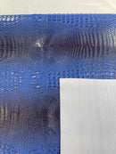 Royal Blue Faux Crocodile Vinyl Leather Upholstery Fabric By The Yard, Big 3D Crocodile Vinyl Fabric