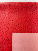 Red Ostrich Faux Leather Upholstery By The Yard, Ostrich Embossed Vinyl Leather 54" Wide