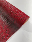 Red Black Faux Crocodile Vinyl Leather Upholstery Fabric By The Yard, Big 3D Crocodile Vinyl Fabric