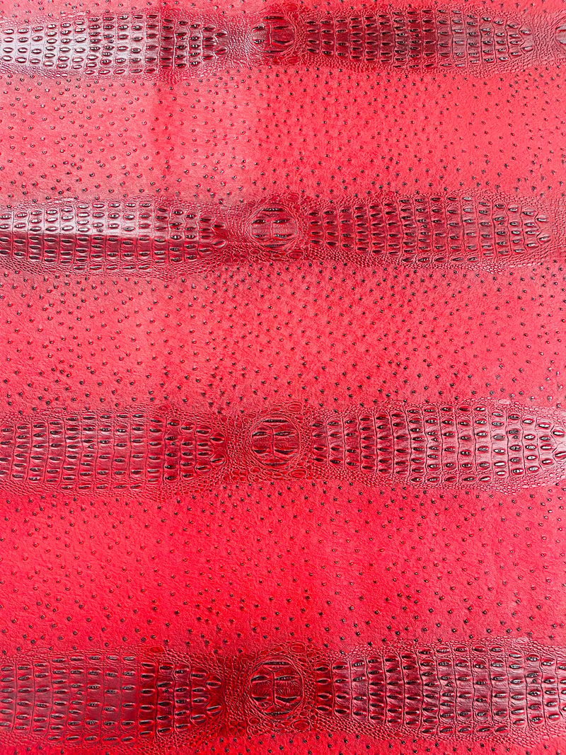 Red Ostrich Gator Embossed Vinyl Fabric By Yard, Crocodile Ostrich Vinyl Leather Upholstery