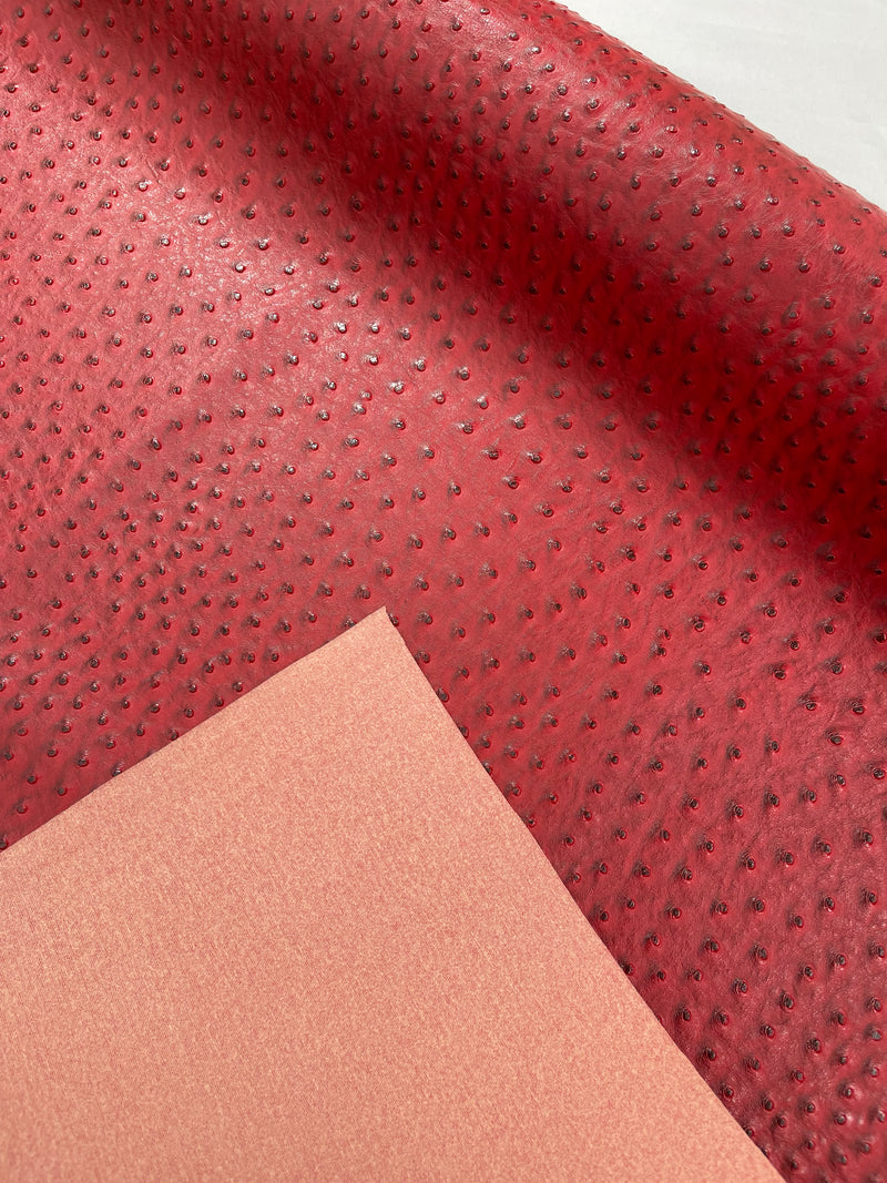 Dark Red Ostrich Faux Leather Upholstery By The Yard, Ostrich Embossed Vinyl Leather 54" Wide