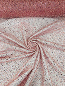 Beaded Mesh 3D Fabric - Dusty Pink - Beaded Lace Mesh Fabric Embroidered with Small Sequins Sold By Yard