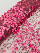 3D Glitter Floral Fabric - Dusty Pink - Floral Line Glitter Designs on Mesh Fabric Sold By Yard