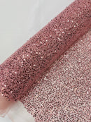 Beaded Sequins Pearl Fabric - Dusty Pink -  Embroidered Pearl Beads and Sequins on Lace By Yard