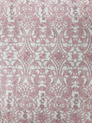 Damask Fancy Design - Dusty Pink - Embroidered Black Mesh Damask Design Lace Fabric Sold by Yard