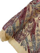 Olivia Sequins Design - Dusty Rose / Silver - 4 Way Stretch Multi Color Sequin Fabric on Mesh Sold By The Yard