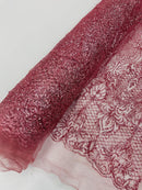 Mermaid Design Glitter Fabric - Dusty Rose - Glitter Lace Mesh Design Dress Fabric  By Yard