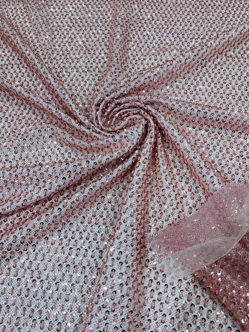 Glitter Tulle Bead Fabrics - Dusty Rose - 60" Wide Shiny Glitter Mesh Fabric Sold By The Yard