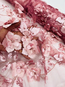 3D Orquidia Floral Lace - Dusty Rose - Beautiful Orchid Flower Fabric on Mesh by Yard