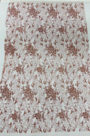 Floral Glitter Design Fabric - Dusty Rose - 3D Glitter Tulle Flower Plant Design Fabric By Yard