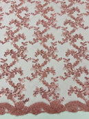 Sequin Lace Floral Fabric - Dusty Rose - Flower Embroidered Sequins Lace Fabric Sold By Yard