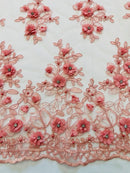 3D Floral Fabric - Dusty Rose - Embroidered Flower with Rhinestone and Sequins Fabric Sold By Yard