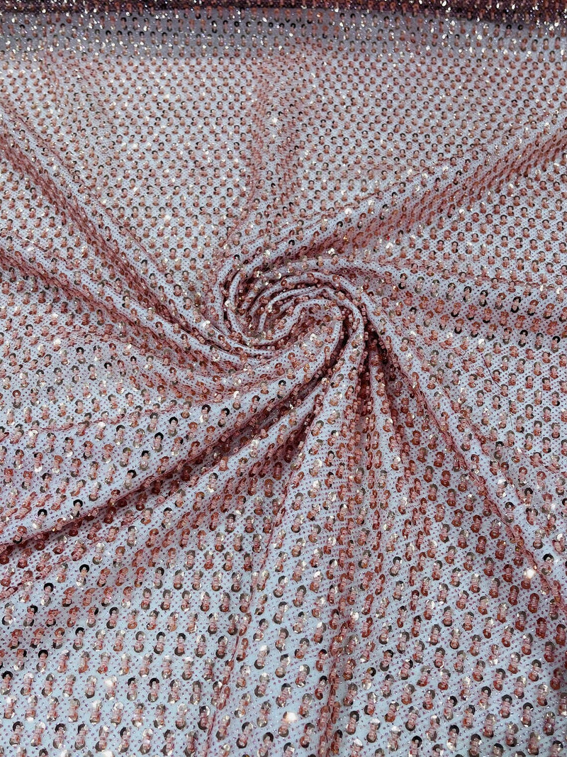 Glitter Tulle Bead Fabrics - Dusty Rose - 60" Wide Shiny Glitter Mesh Fabric Sold By The Yard