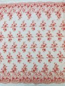 3D Floral Fabric - Dusty Rose - Embroidered Flower with Rhinestone and Sequins Fabric Sold By Yard