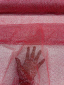 Glitter Lace Mesh Fabric - Dusty Rose - Shimmer Glitter Dot Design on Mesh Lace By Yard