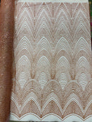 Shiny Glitter Geometric Fabric - Dusty Rose - Glitter Geometric Design Lace Mesh Fabric By Yard