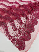 Mermaid Scales Bead Design - Dusty Rose - Mermaid Sequins Bead Design Mesh Fabric by yard