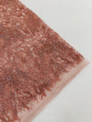 Floral Glitter Design Fabric - Dusty Rose - 3D Glitter Tulle Flower Plant Design Fabric By Yard