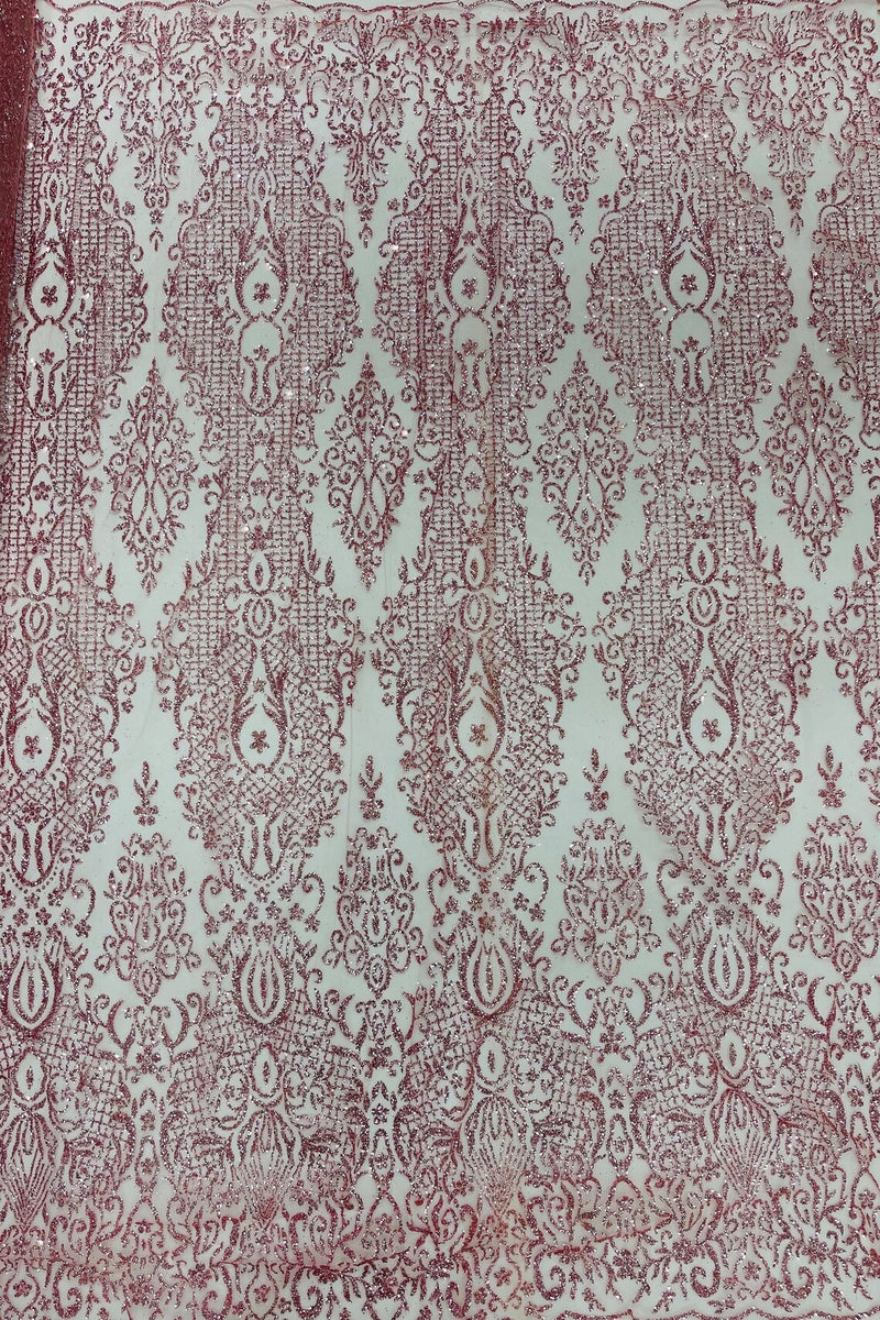 Long Damask Glitter Fabric - Dusty Rose - Tulle Glitter Mesh Glitter Design Fabric Sold By Yard