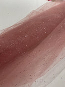 Sparkle Tulle Glitter Fabric - Dusty Rose - Tulle Fabric with Sparkle Glitter Sold By Yard