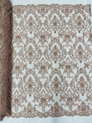 Beaded Butterfly Pattern Fabric - Dusty Rose - Damask Fancy Bead Sequins Fabric Sold by Yard
