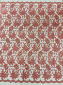 Metallic Floral Lace Fabric - Dusty Rose - Hologram Sequins Floral Metallic Thread Fabric by Yard