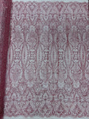 Mermaid Design Glitter Fabric - Dusty Rose - Glitter Lace Mesh Design Dress Fabric  By Yard