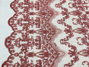 Damask Beaded Glam Fabric - Dusty Rose - Embroidery Beaded Fabric with Round Beads Sold By The Yard