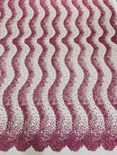 Mermaid Scales Bead Design - Dusty Rose - Mermaid Sequins Bead Design Mesh Fabric by yard