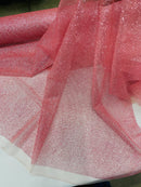 Glitter Lace Mesh Fabric - Dusty Rose - Shimmer Glitter Dot Design on Mesh Lace By Yard