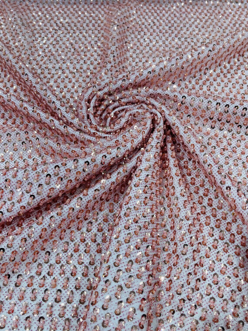 Glitter Tulle Bead Fabrics - Dusty Rose - 60" Wide Shiny Glitter Mesh Fabric Sold By The Yard