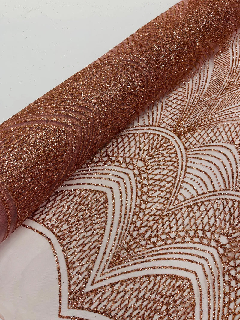 Shiny Glitter Geometric Fabric - Dusty Rose - Glitter Geometric Design Lace Mesh Fabric By Yard