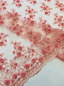 3D Floral Fabric - Dusty Rose - Embroidered Flower with Rhinestone and Sequins Fabric Sold By Yard
