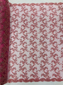 Sequin Lace Floral Fabric - Dusty Rose - Flower Embroidered Sequins Lace Fabric Sold By Yard