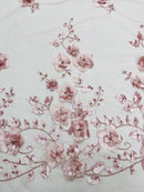 3D Orquidia Floral Lace - Dusty Rose - Beautiful Orchid Flower Fabric on Mesh by Yard