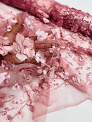 3D Orquidia Floral Lace - Dusty Rose - Beautiful Orchid Flower Fabric on Mesh by Yard