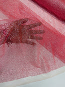 Glitter Lace Mesh Fabric - Dusty Rose - Shimmer Glitter Dot Design on Mesh Lace By Yard