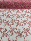 Sequin Lace Floral Fabric - Dusty Rose - Flower Embroidered Sequins Lace Fabric Sold By Yard