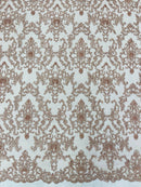 Beaded Butterfly Pattern Fabric - Dusty Rose - Damask Fancy Bead Sequins Fabric Sold by Yard