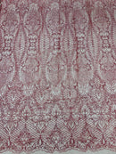 Mermaid Design Glitter Fabric - Dusty Rose - Glitter Lace Mesh Design Dress Fabric  By Yard