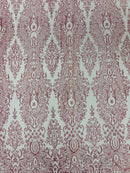 Long Damask Glitter Fabric - Dusty Rose - Tulle Glitter Mesh Glitter Design Fabric Sold By Yard