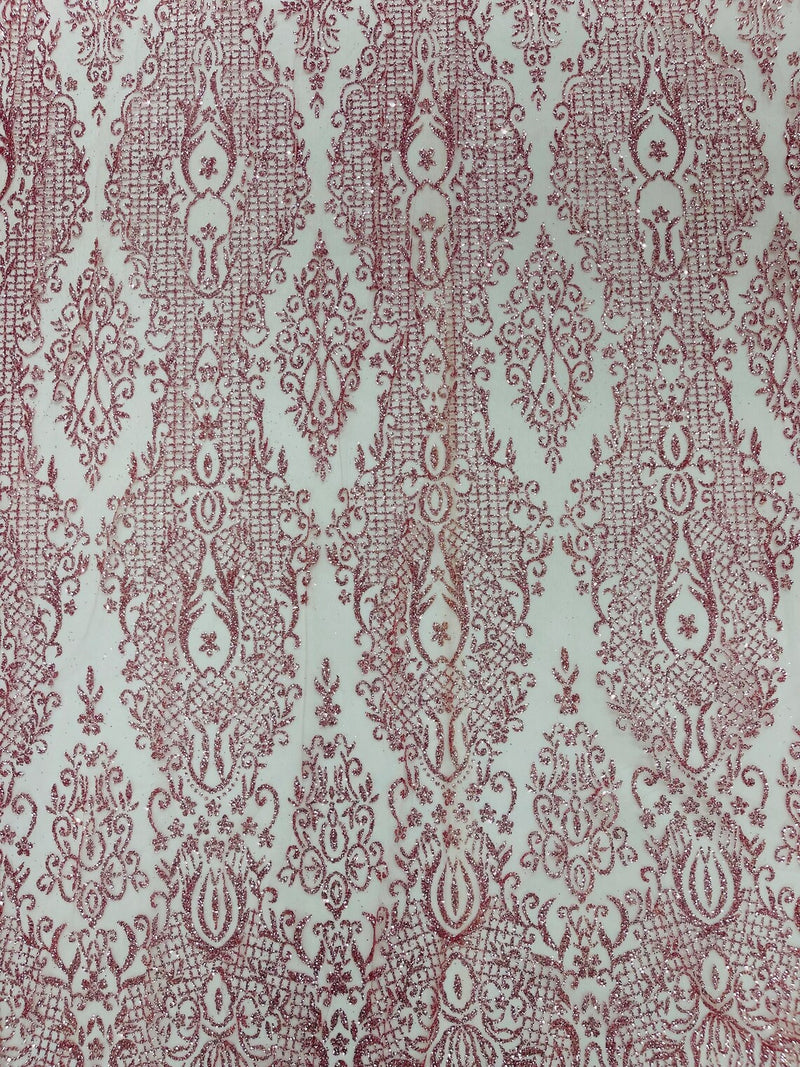 Long Damask Glitter Fabric - Dusty Rose - Tulle Glitter Mesh Glitter Design Fabric Sold By Yard